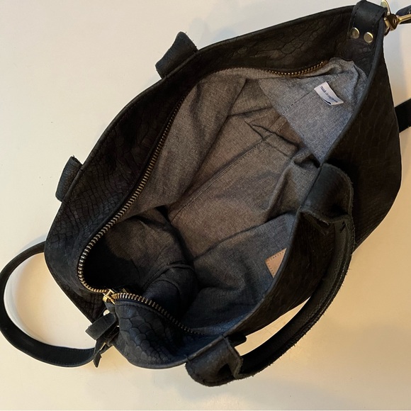 Clare V Black Snake Leather Tote Satchel Bag w/ Shoulder Strap - Picture 5 of 8